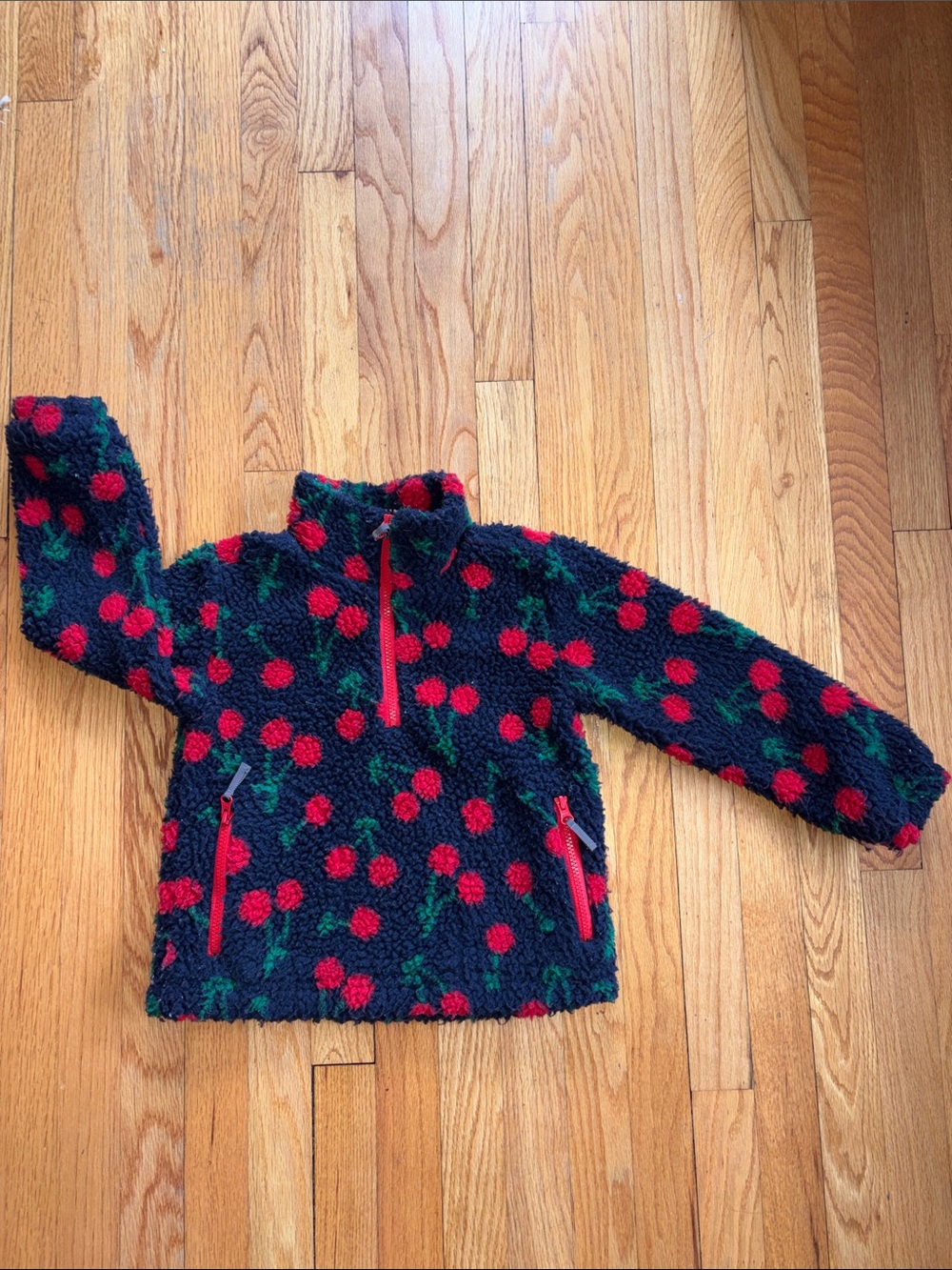 Kids Navy Sherpa Pullover with Red Cherrys